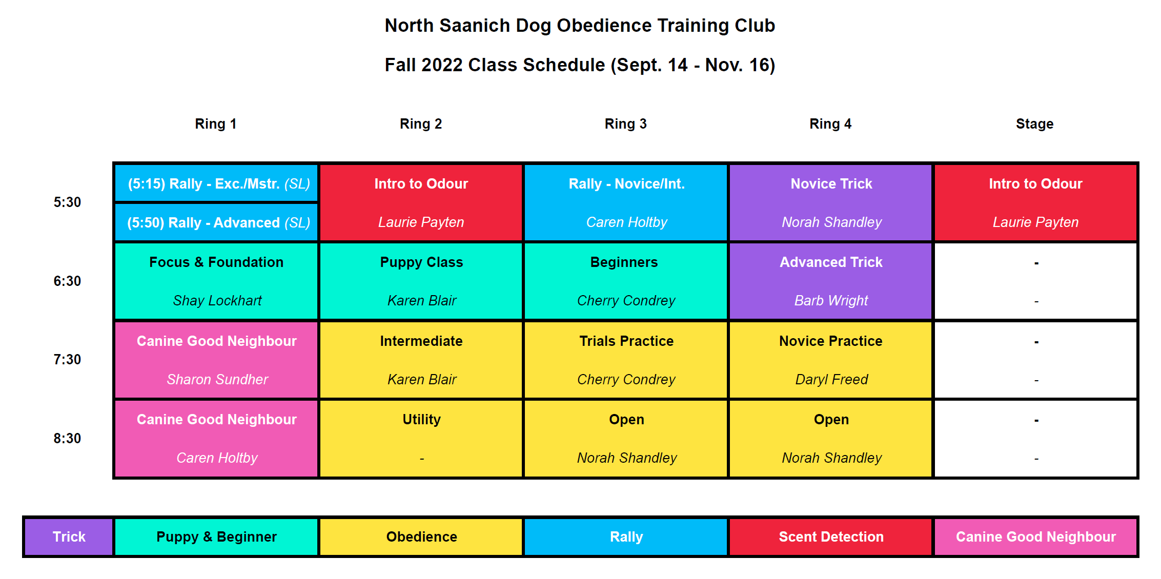 NOSA Fall 2022 Class Schedule NOSA Dog Training Club