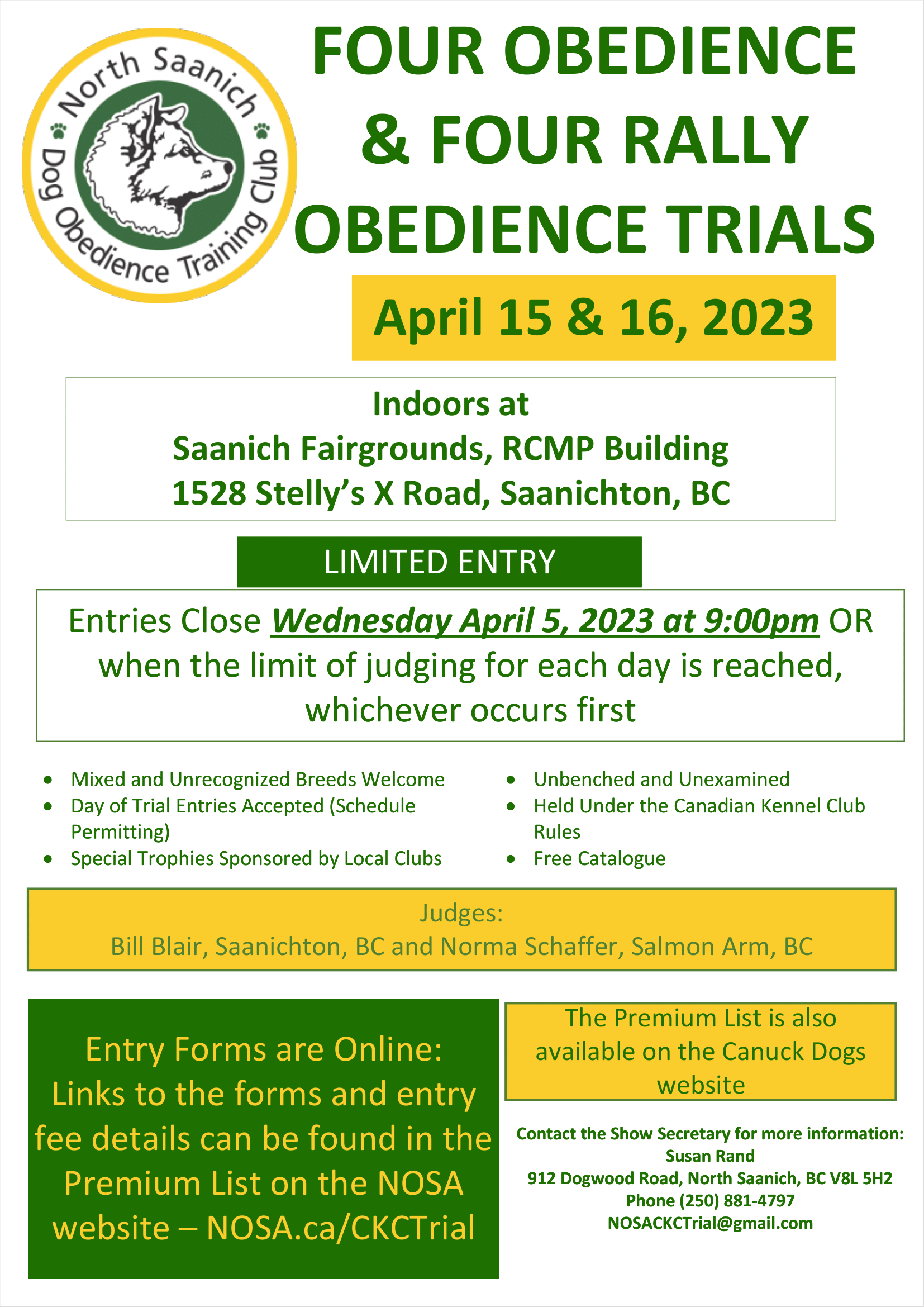 CKC Obedience & Rally Trials – April 15&16, 2023